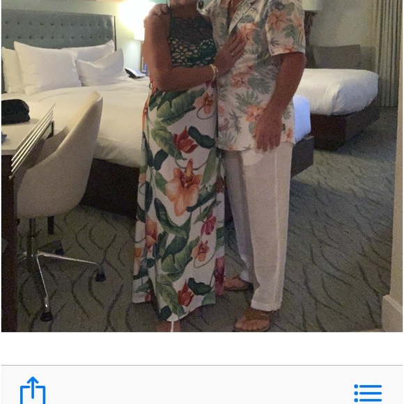 Tropical print beach maxi dress, halter style, crocheted top - Picture 4 of 4